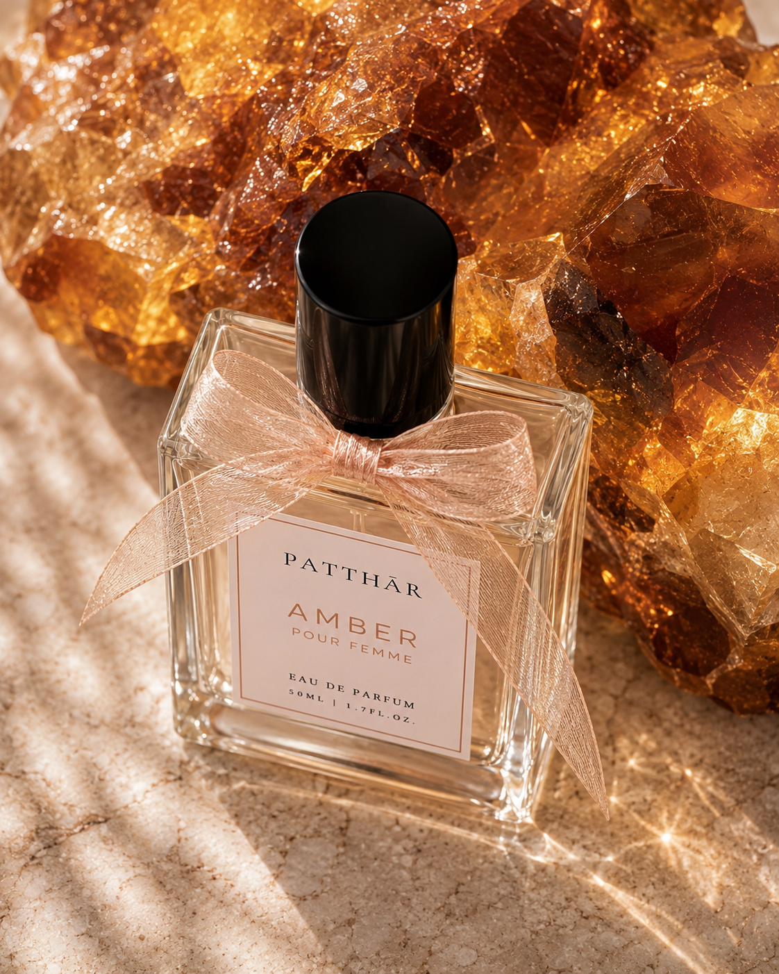 AMBER perfume bottle styled with its crystal