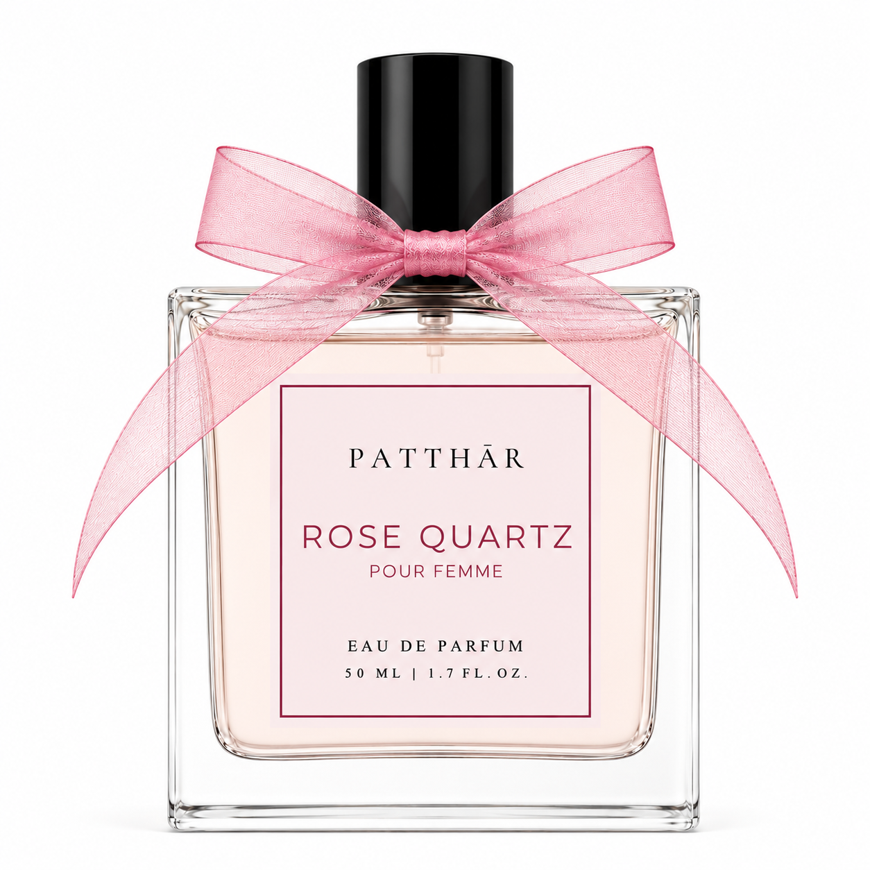 Plain Rose Quartz perfume bottle on a clean background