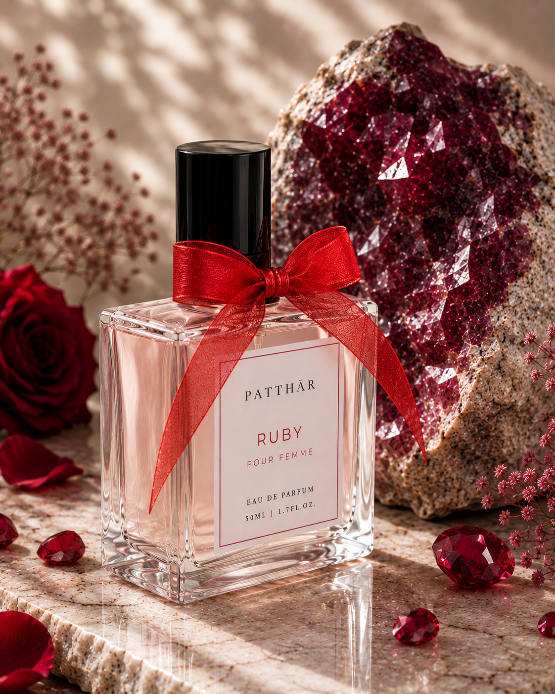 RUBY perfume bottle styled with its crystal