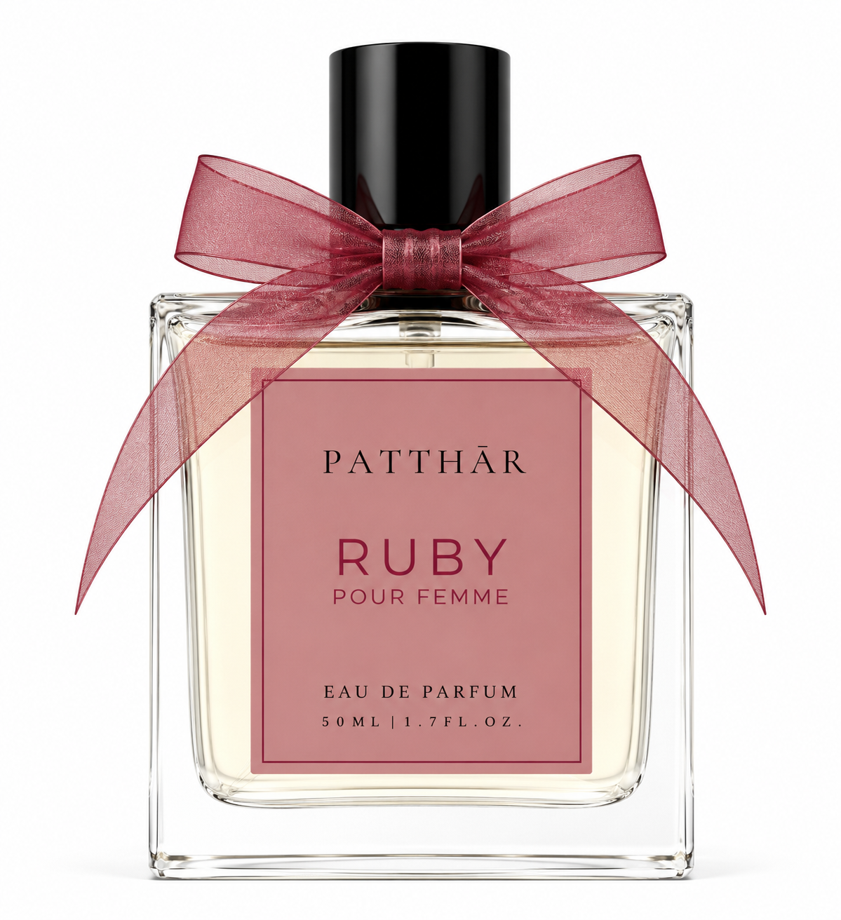 Plain Ruby perfume bottle on a clean background